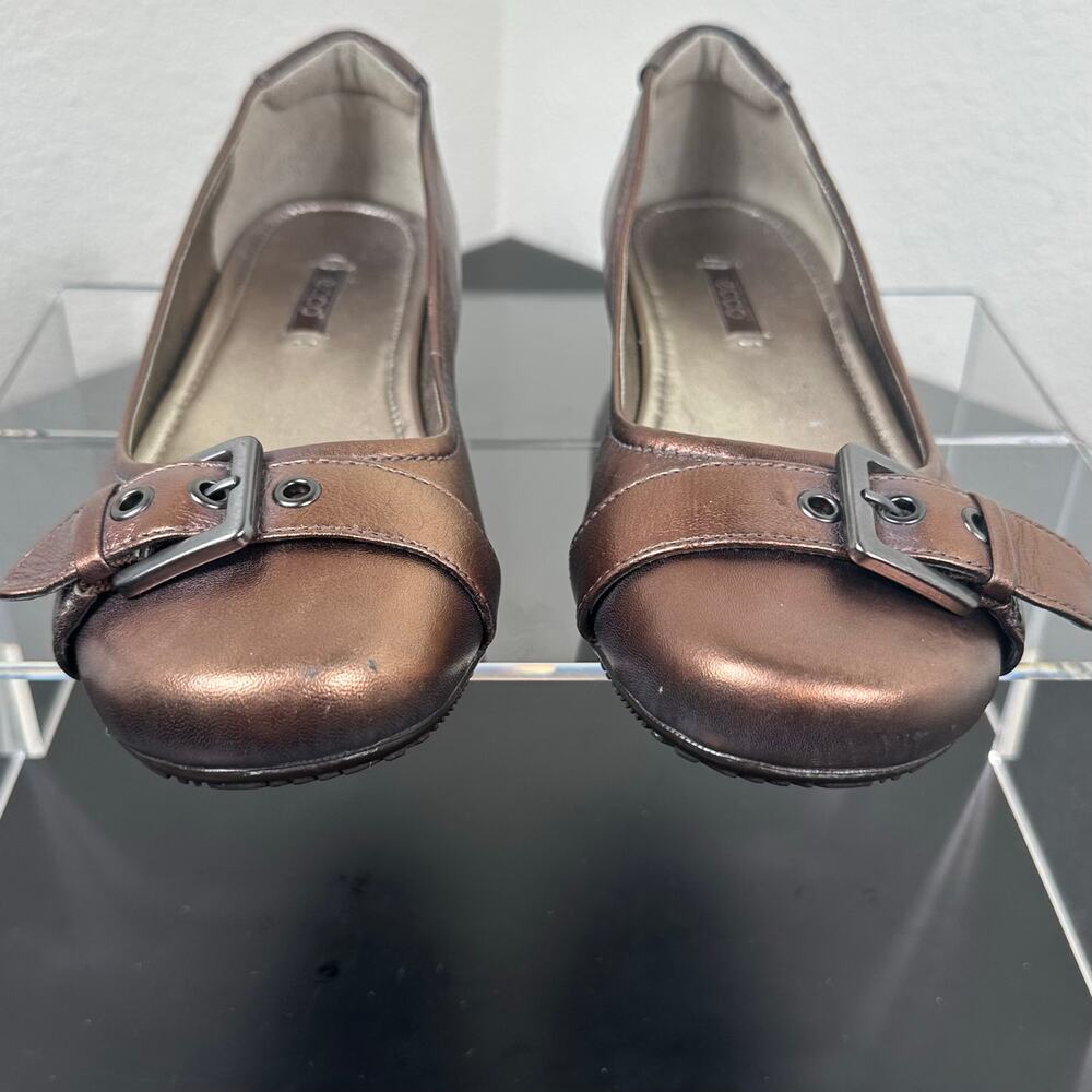 ECCO Women Metallic Bronze Leather Buckle Ballet Flats Size 7.5 EU 38 - Picture 8 of 12